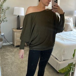 Off the shoulder green sweater